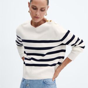 Mango Striped Sweater with Shoulder Buttons